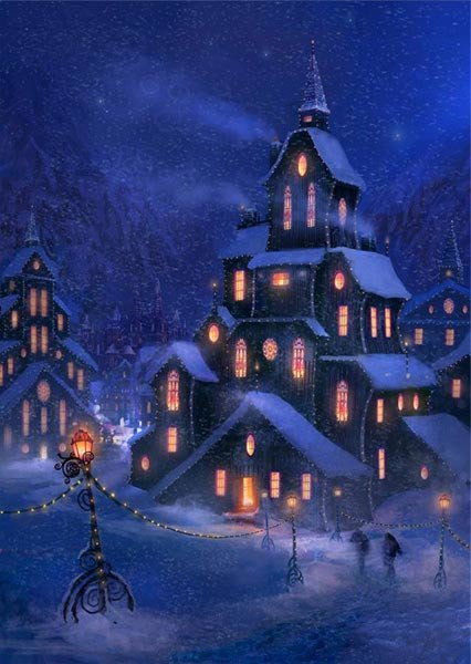 Зимний город - фонарь, город, зима - оригинал