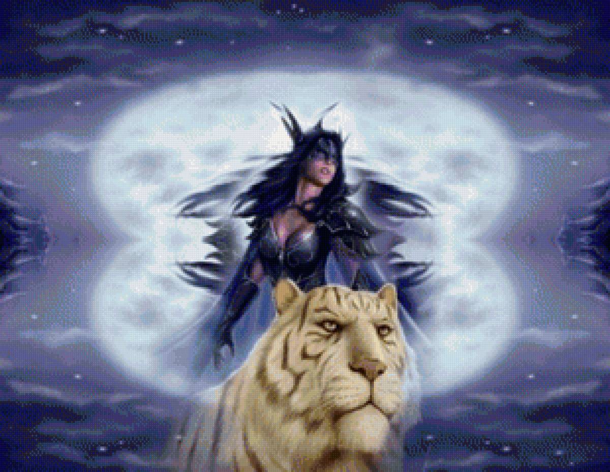 Девушка верхом на тигре - девушка, фэнтези, тигр - предпросмотр