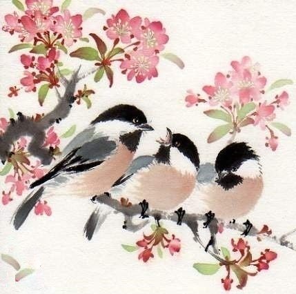 Птицы 4 - птицы, подушка., квадрат, цветы - оригинал