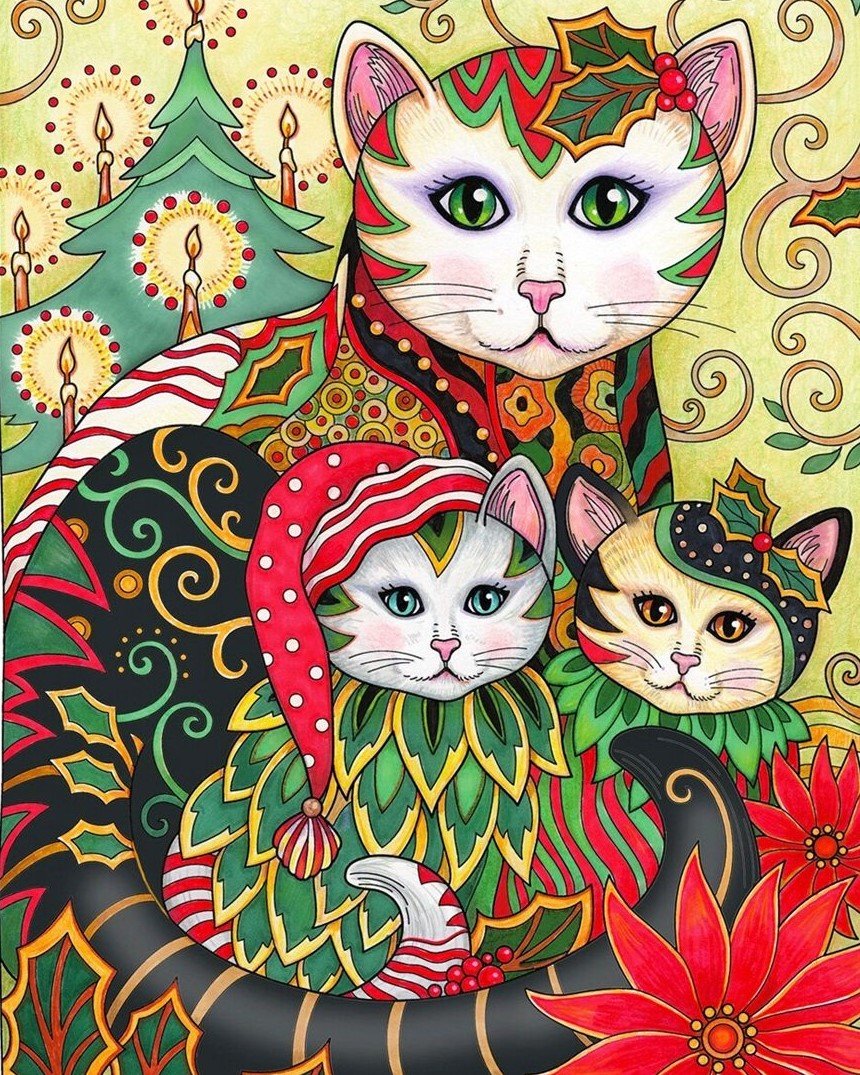 Марджори Сарнат котики - картина, цветы, котики - оригинал