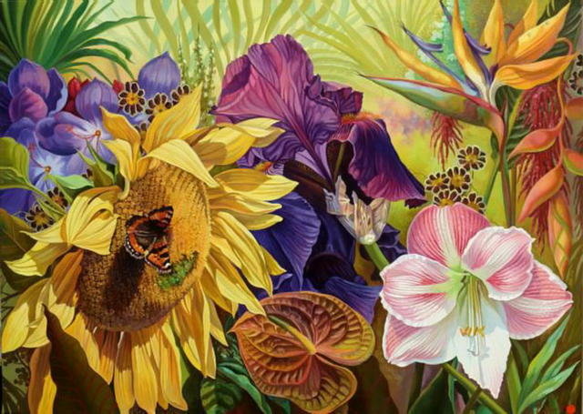 Картина цветок - цветы, бабочки, картина - оригинал