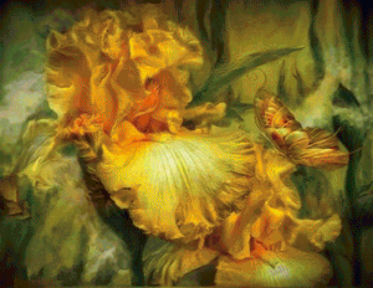 Ирисы Кэрол Каваларис - картина, ирисы, бабочка - предпросмотр