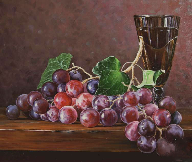 Вино и виноград - виноград, натюрморт, бокал - оригинал