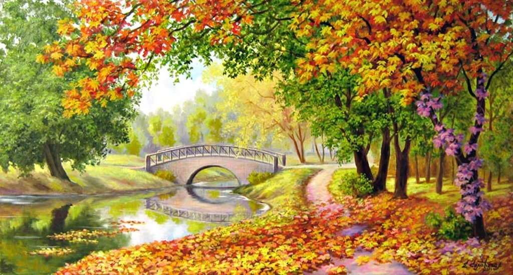 Paisagem de outono. - paisagens .outono. ponte. rio. parque. - оригинал