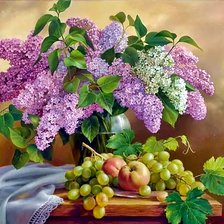 Схема вышивки «Mesa decorada com  lilás e frutas.»