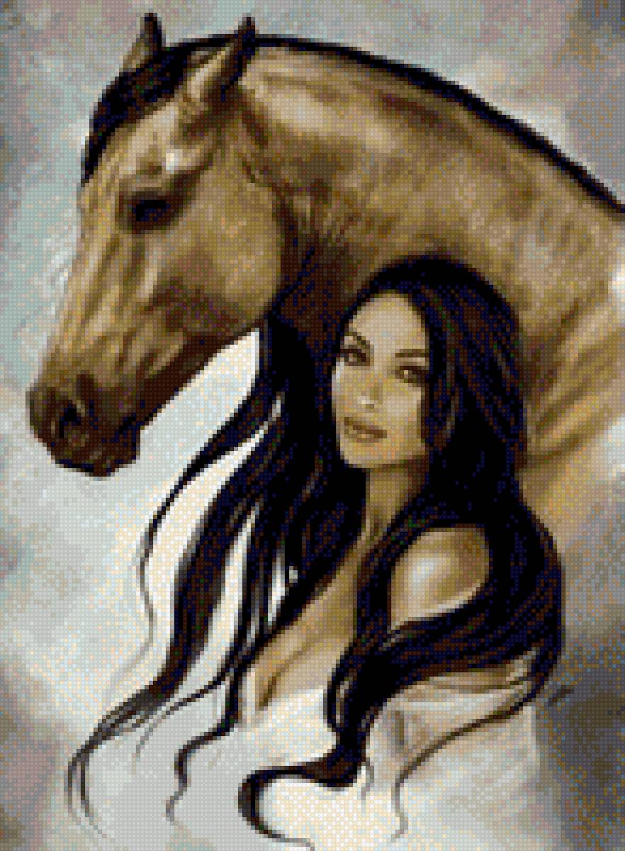 Девушка и конь - лошади, миф - предпросмотр