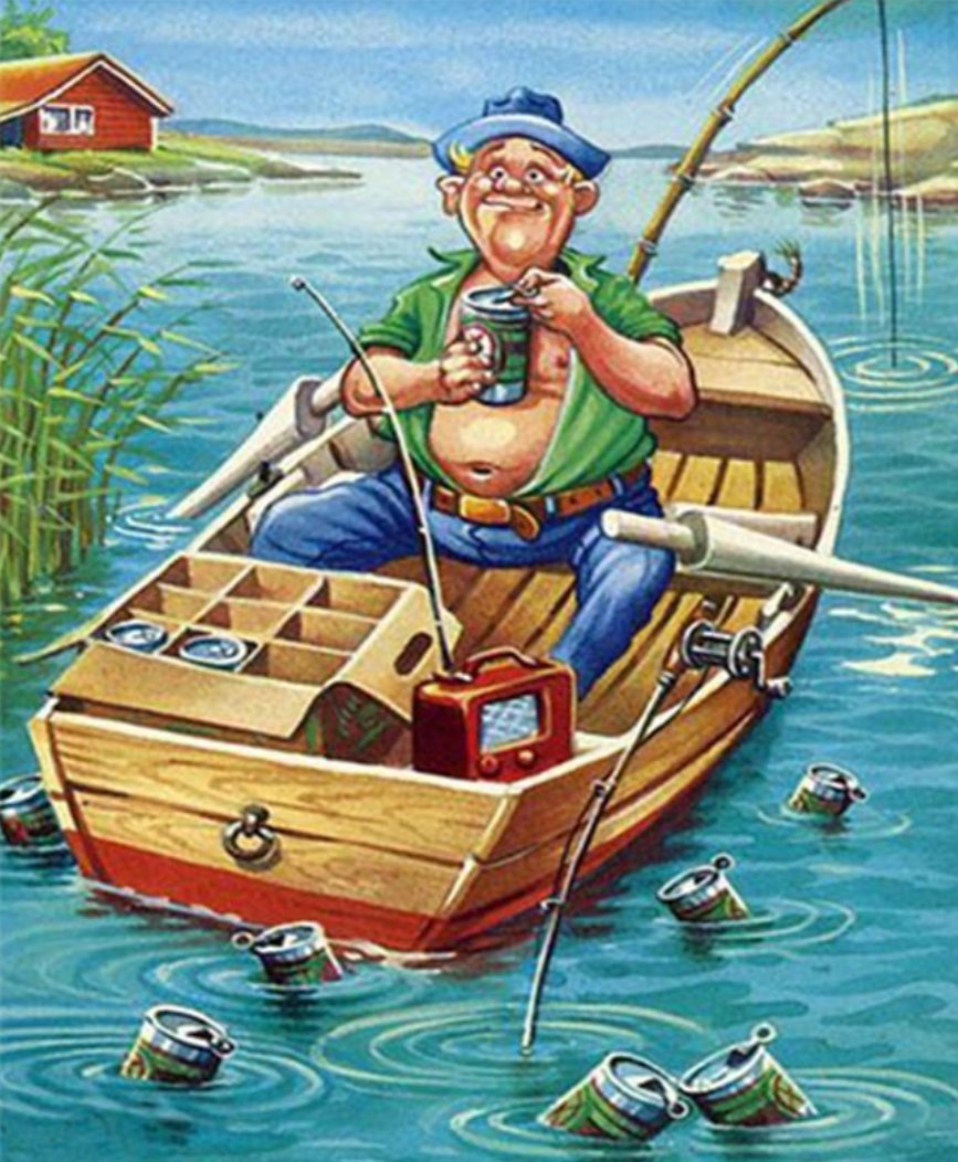 Рыбалка - речка, лодка, дом, рыбалка - оригинал