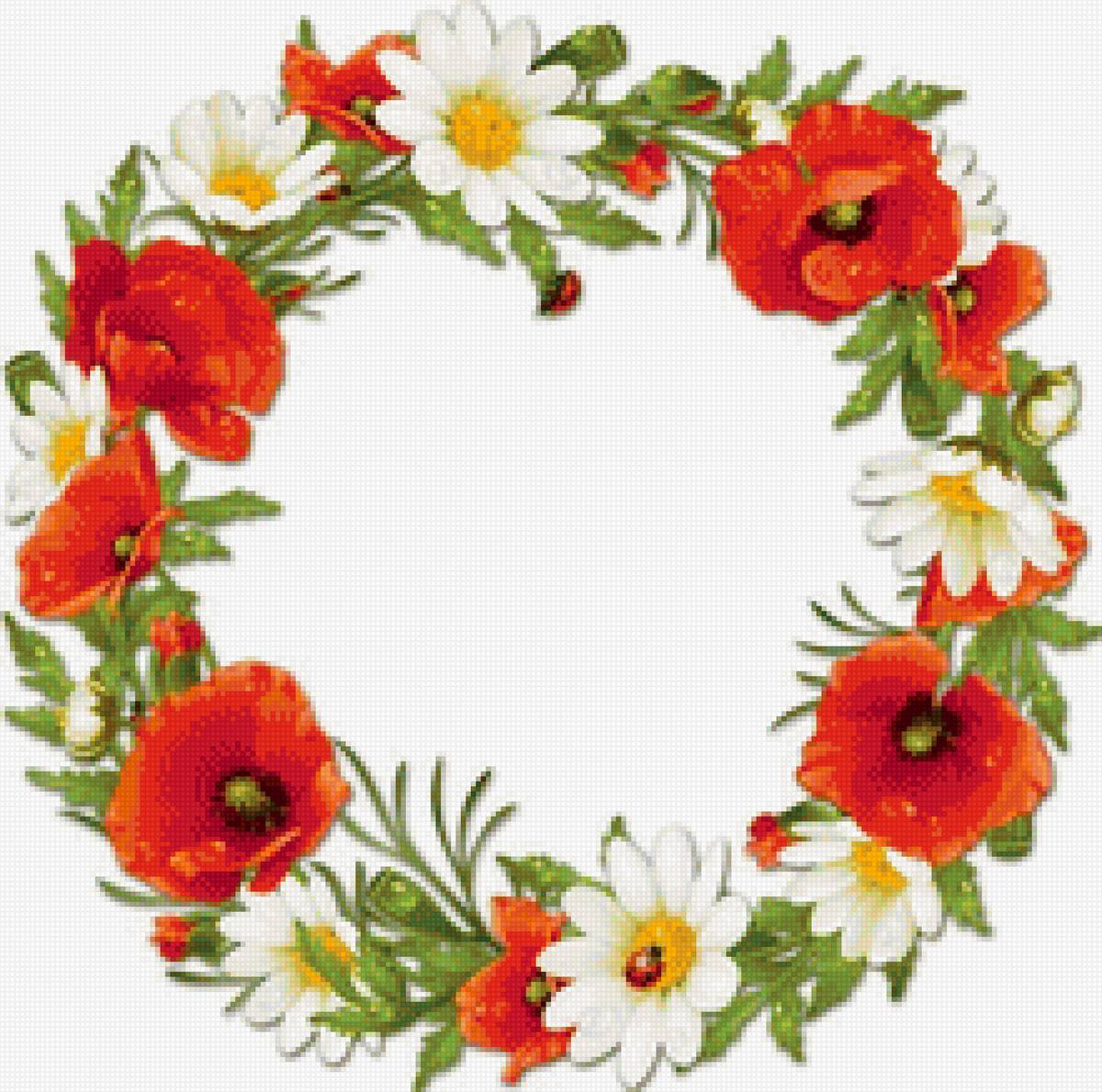 Венок из маков и ромашек - подушка, маки, венок, ромашки - предпросмотр