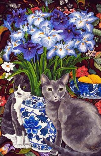 Мими Ванг Олсен картины кошек - ваза, кошки, картина - оригинал