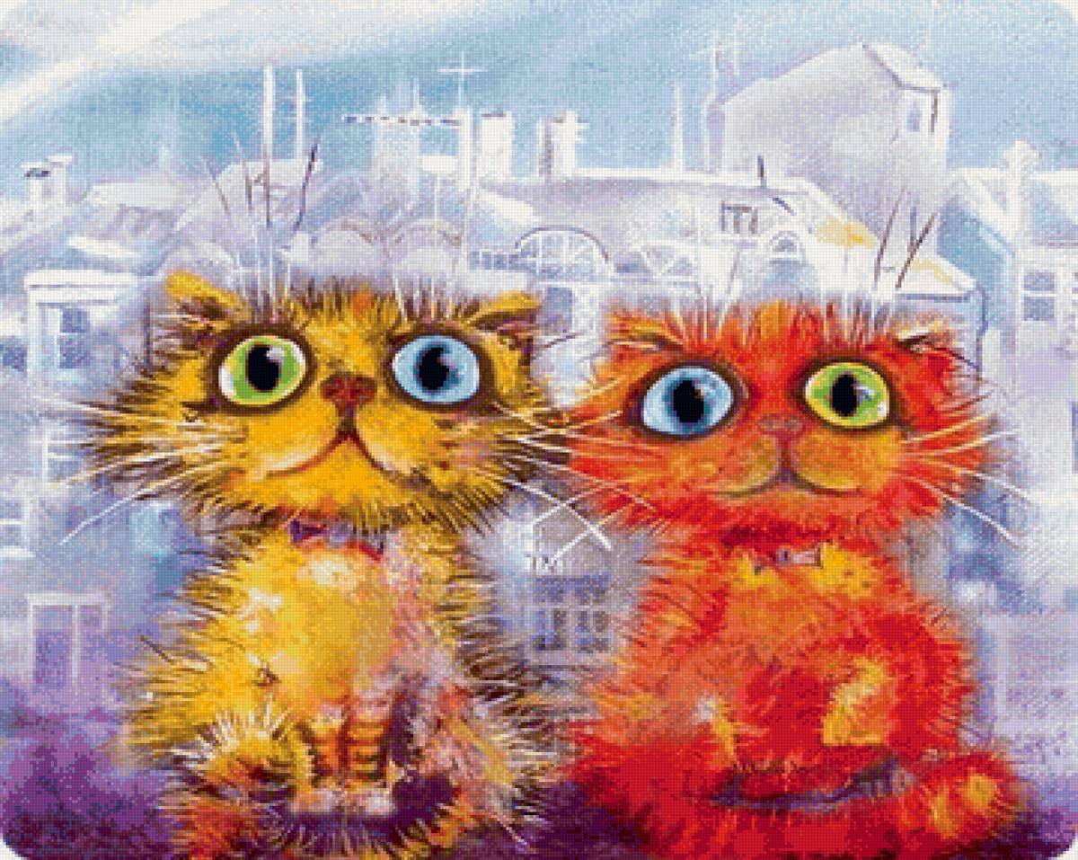 Картины коты художник Борис Касьянов - картина, коты, город - предпросмотр