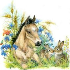 Схема вышивки «Жеребенок и зайчата»