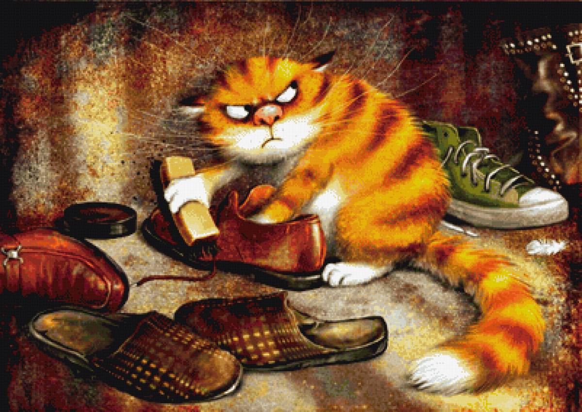 рыжий кот чистит ботинки - кот - предпросмотр