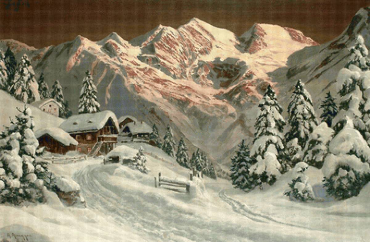 Paisagem de  inverno. - paisagens. montanhas. vila .inverno. - предпросмотр