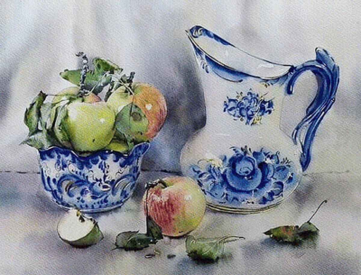 Гжель и яблоки - предпросмотр