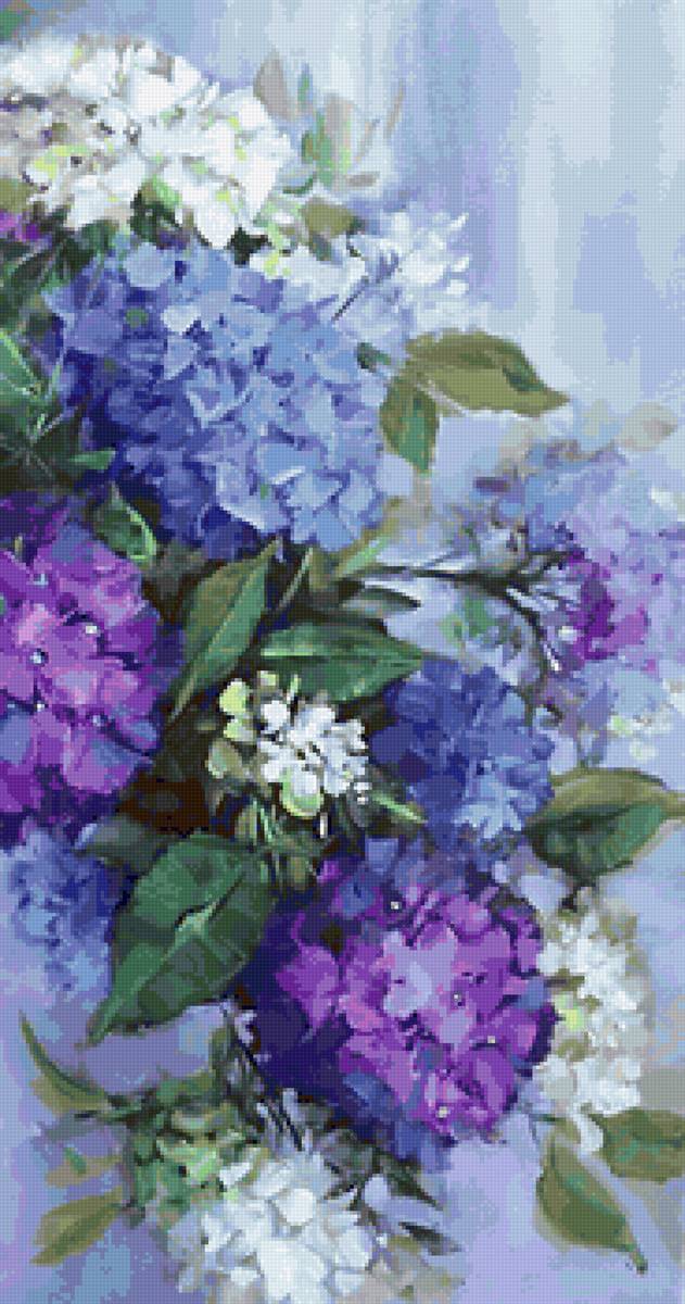Гортензия - картина, букеты, букет, цветы, живопись, гортензия голубая - предпросмотр