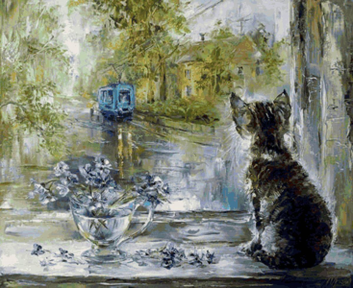 после дождя - дождь, трамвай, котик - предпросмотр