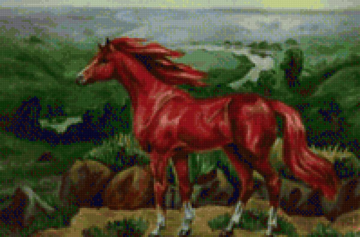 Конь с розовой гривой картина. Красная лошадь. Красный конь. Кони в живописи. Красный конь в живописи.
