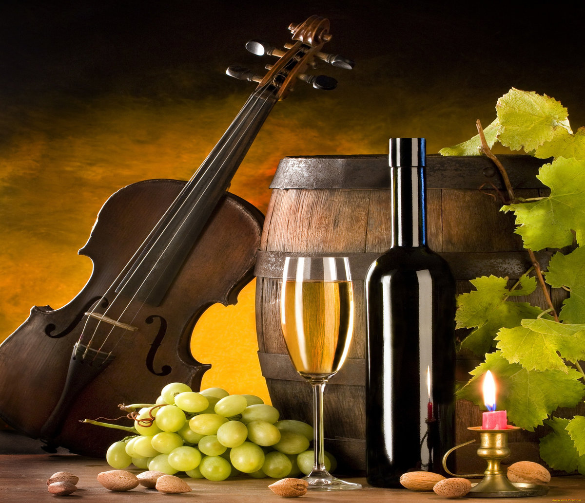 натюрморт с вином и виноградом - виноград, бокал, вино, натюрморт - оригинал