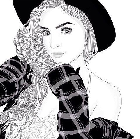 девушка - рисунок, контурная вышивка, схема - оригинал