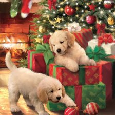 Схема вышивки «perros con regalos en navidad»