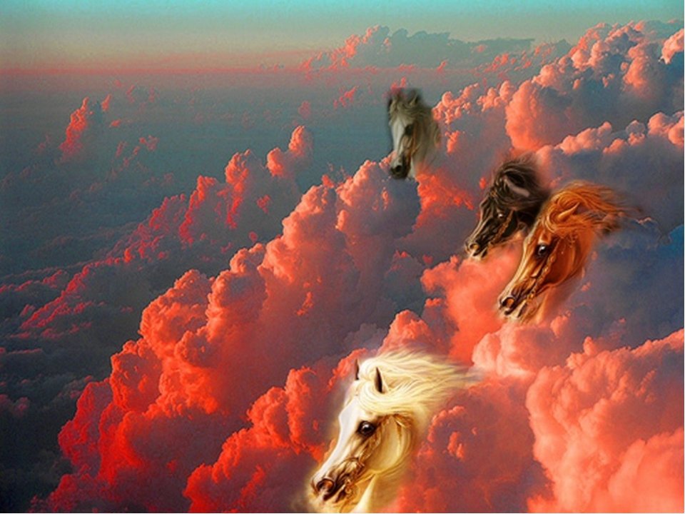 Небесные лошади - небо, лошади, облака - оригинал