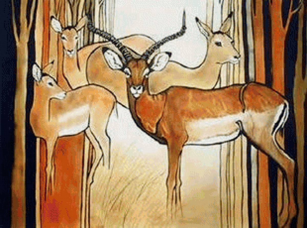 Антилопы в живописи - антилопы, живопись, животные - предпросмотр