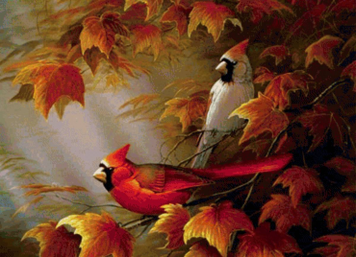 Осень птицы - осень, птицы, картина - предпросмотр