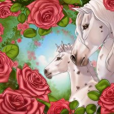 Лошади в розах