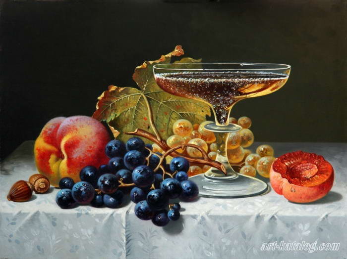 натюрморт - картина, фрукты, бокал - оригинал