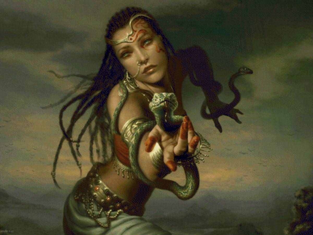 Девушка со змеями - змеи, фэнтези, девушки - предпросмотр