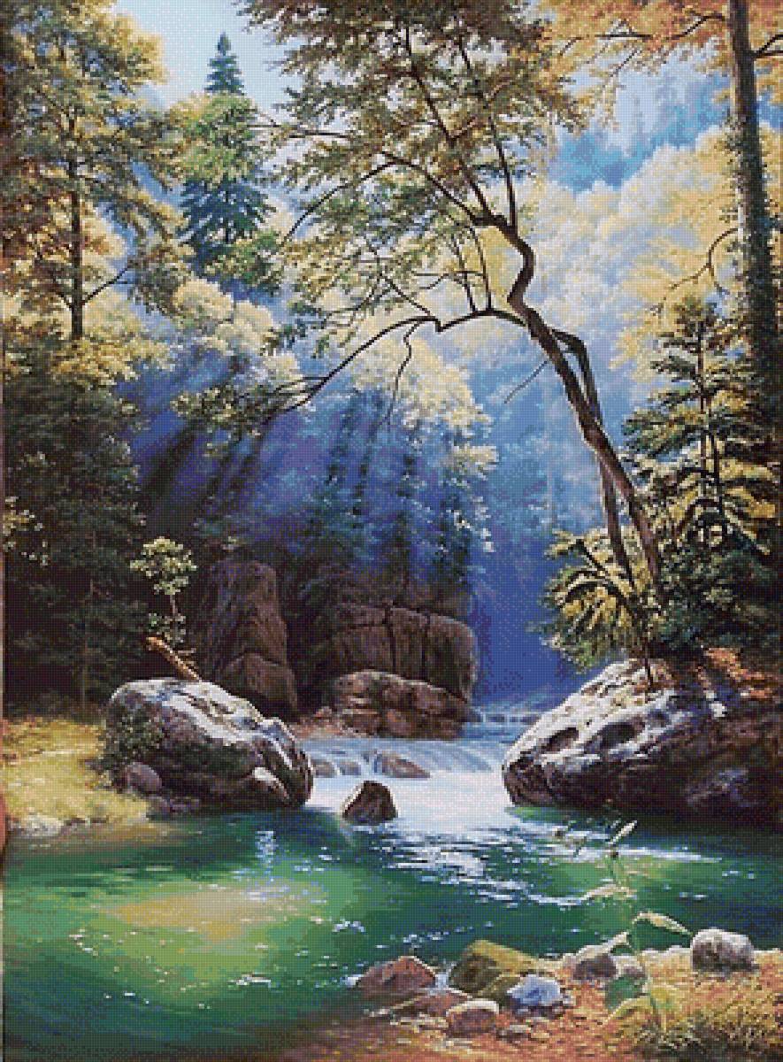 Пейзаж - лес, горы, пейзаж, река - предпросмотр