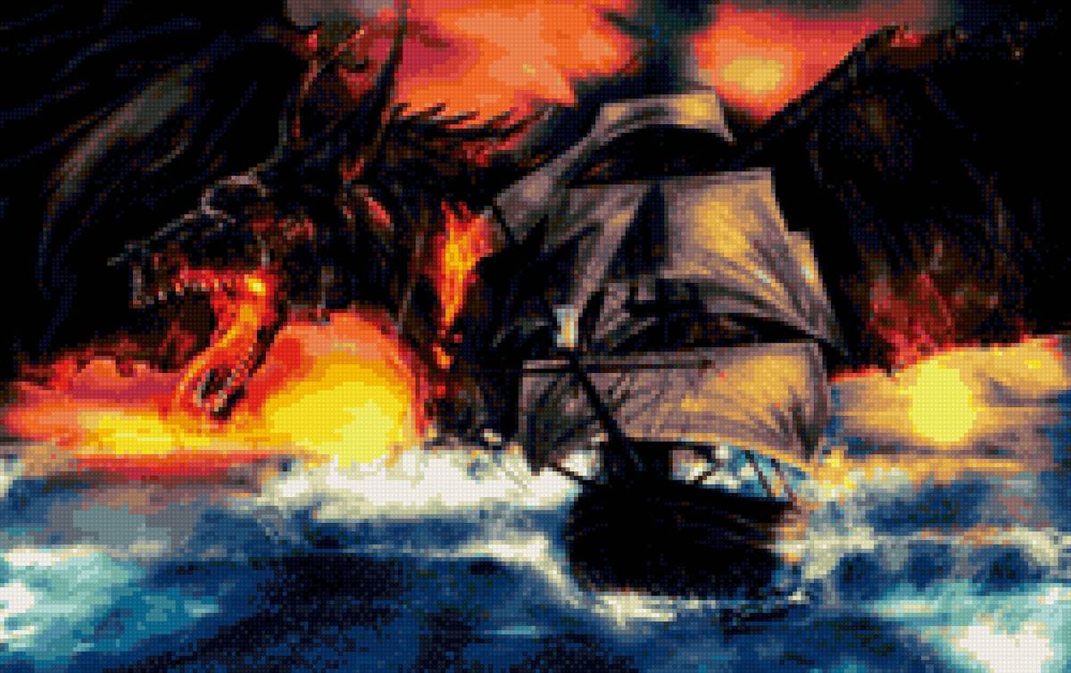 Дракон и корабль - море, сказочные, дракон, корабль - предпросмотр