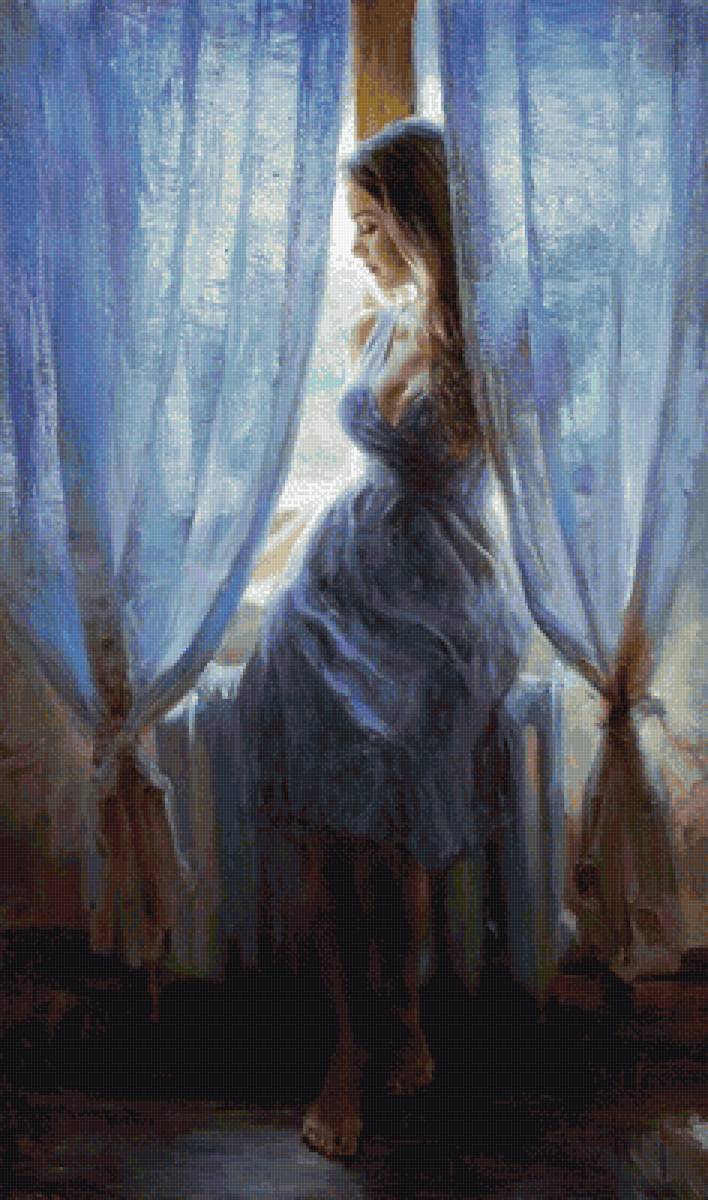 у окна - пнк, занавески, окно, девушка - предпросмотр