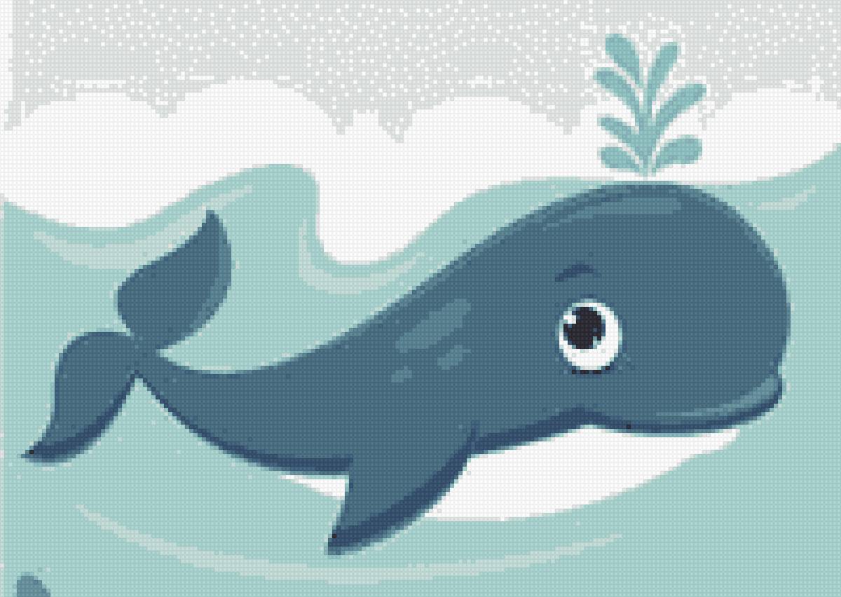 Китенок - море, кит, рисунок - предпросмотр