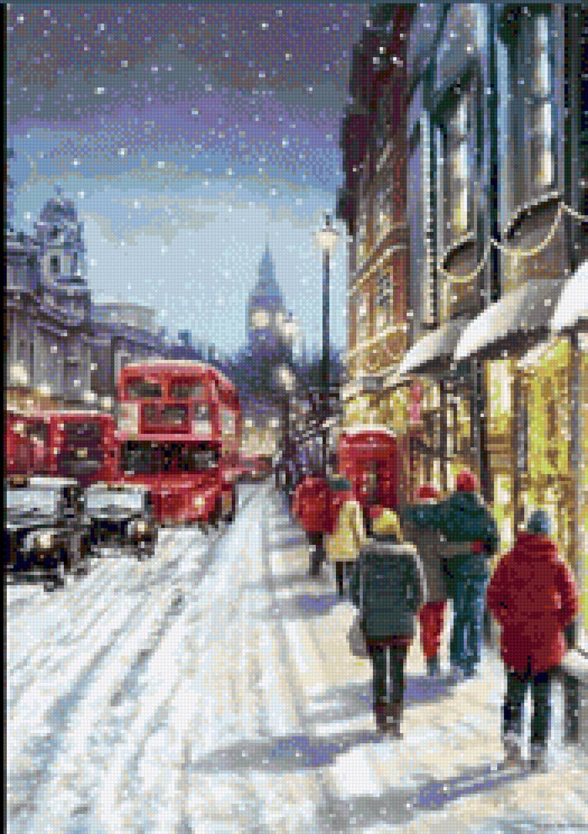 На улице перед Рождеством - автобус, улица, люди, снег, зима - предпросмотр