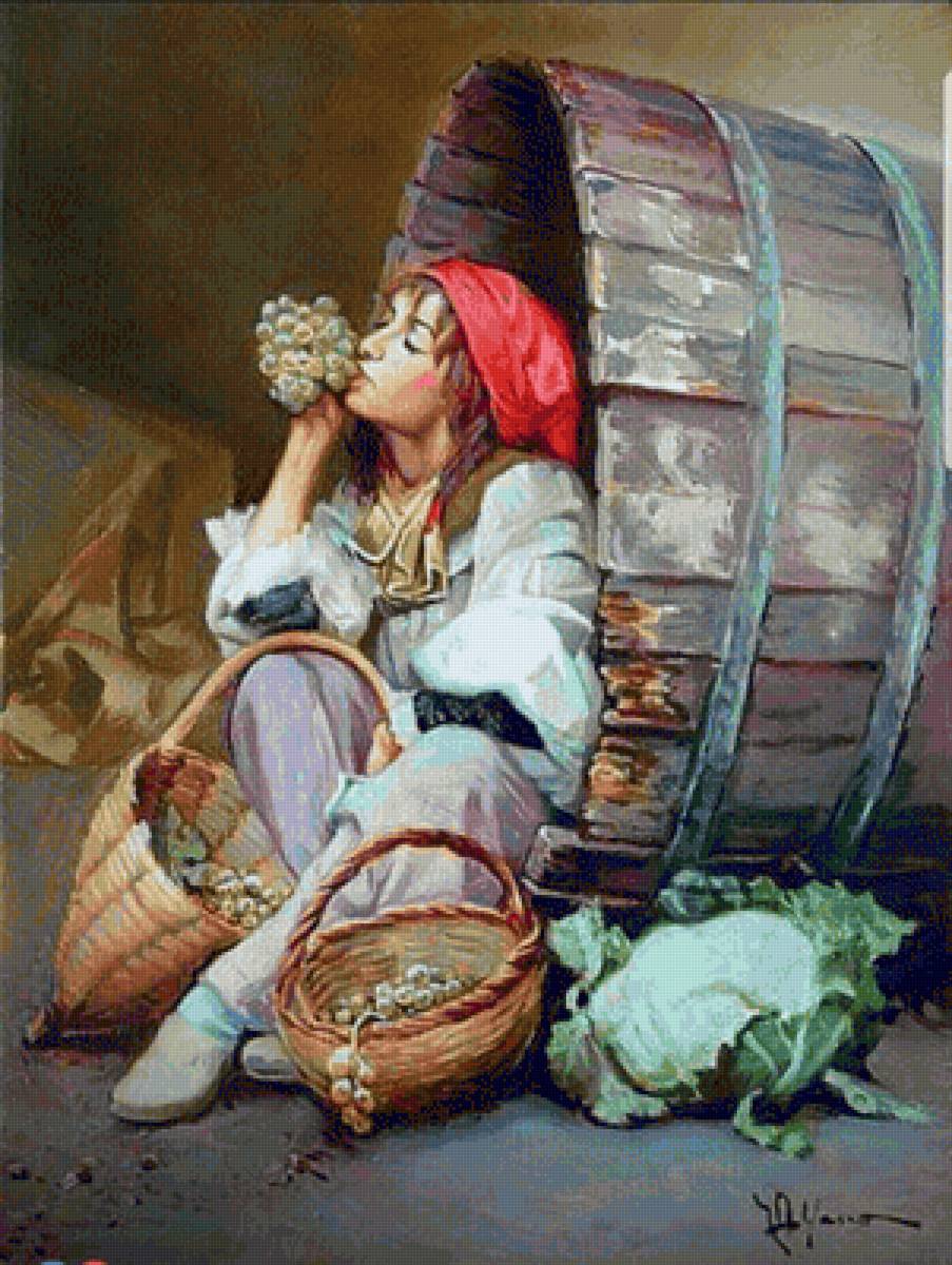 АДОЛЬФО ФАВА. ДЕВУШКА С ВИНОГРАДОМ - картины - предпросмотр