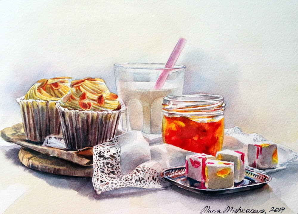 МАРИЯ МИШКАРЕВА. МАФФИНЫ И МАРМЕЛАД - еда, натюрморт - оригинал