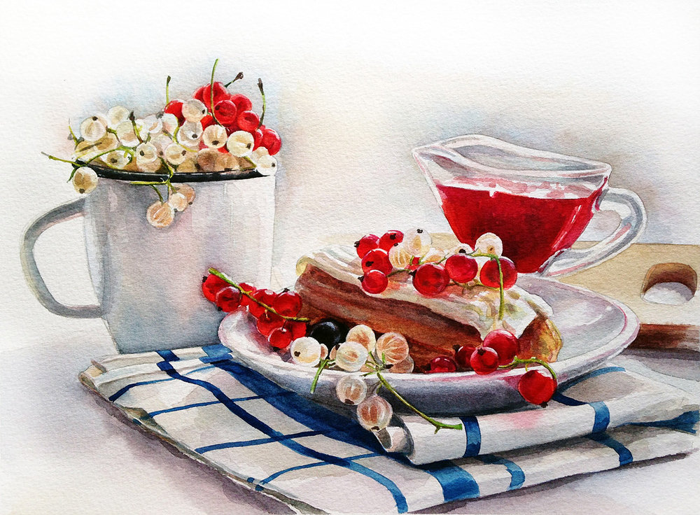 МАРИЯ МИШКАРЕВА. ЗАВАРНОЕ И СМОРОДИНА - натюрморт, еда - оригинал