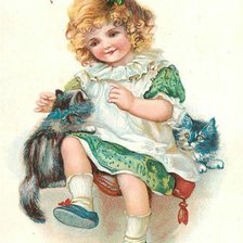 Оригинал схемы вышивки «Девочка с котятами» (№2405927)