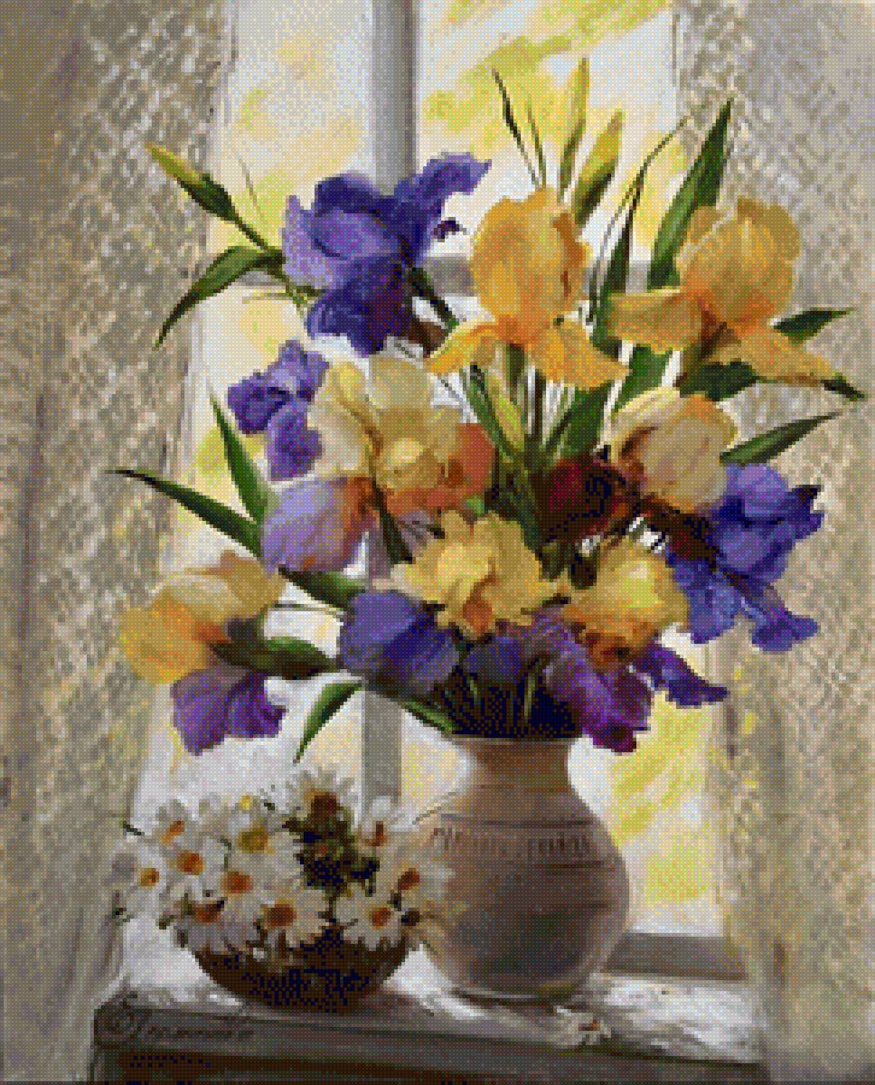 Ирисы на окне - цветы, ирисы - предпросмотр