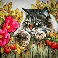 Схема вышивки «Кот и забор»