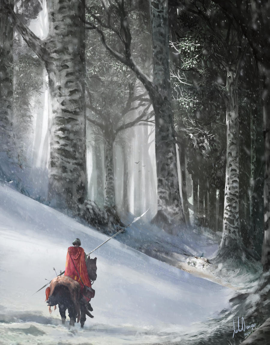 Рыцарь в пути.(ДМС) - зима, лошадь, воин, рыцарь, лес, фентези, сказка - оригинал
