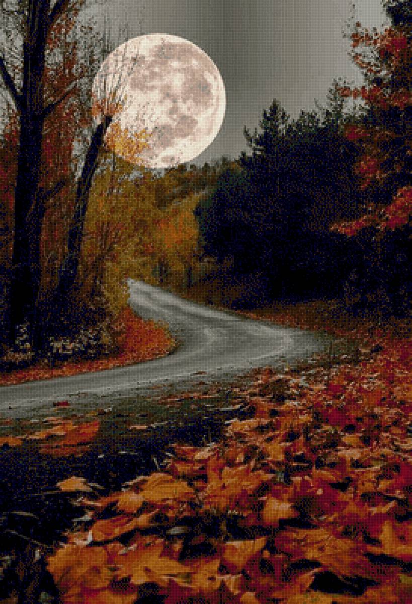 camino y luna - paisaje - предпросмотр