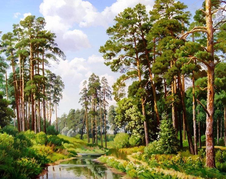 Пейзаж - лето, пейзаж, река, лес - оригинал