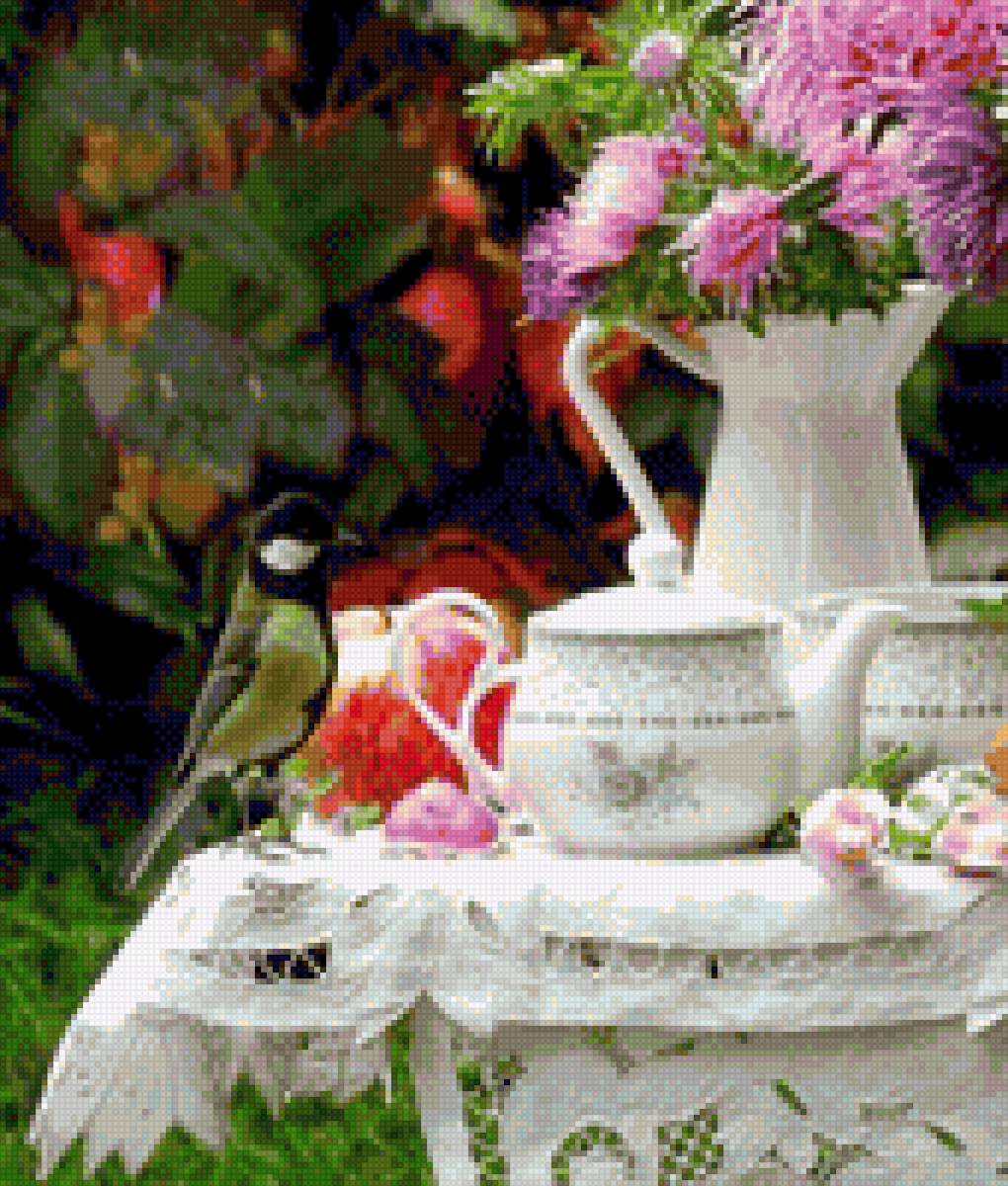 Натюрморт - птицы, цветы - предпросмотр