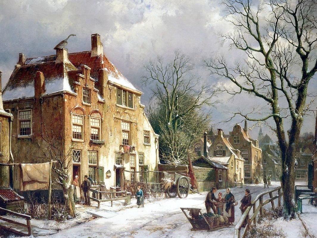 пейзаж - картина, улица, люди - оригинал