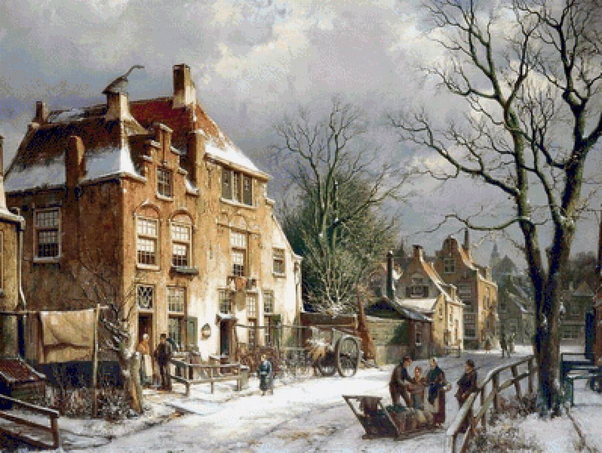 пейзаж - улица, картина, люди - предпросмотр