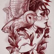 dona i mussol color sepia