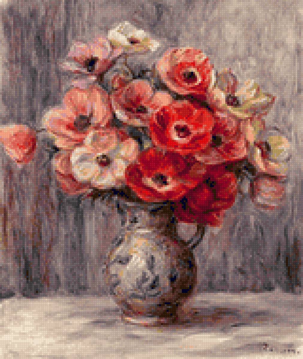 Анемоны - цветы, ренуар, букет, анемоны - предпросмотр