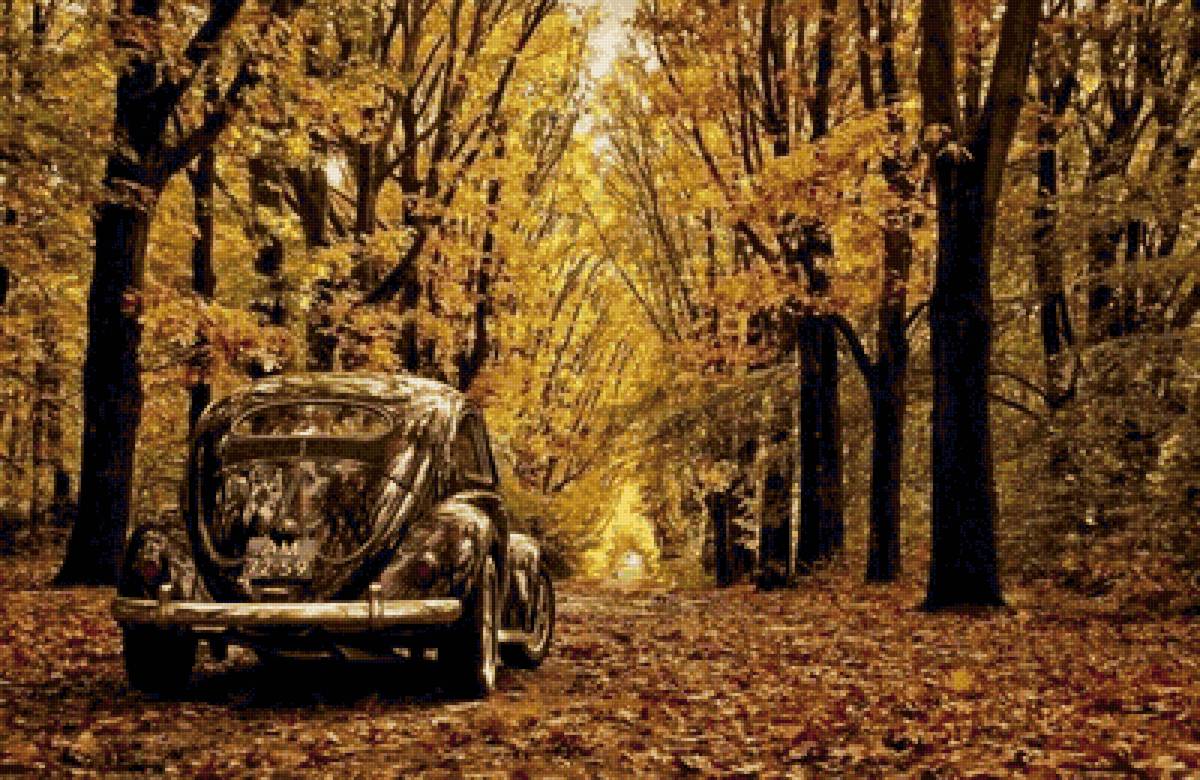 Пейзаж - ретро., пейзаж, осень, авто, лес - предпросмотр